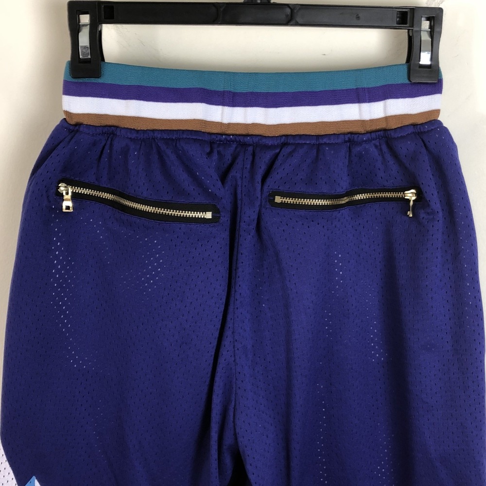 Utah Jazz Just Don 1996-97 Embroidered Print Basketball Shorts Sz S Purple NBA - Picture 11 of 15